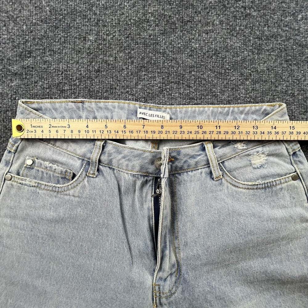Avec Les Filles Womens Jeans Size 30 Light Wash Distressed Raw Hem Kick Flare - Picture 3 of 8